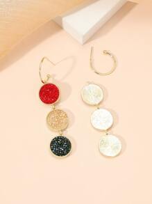 Pendientes largos redondos con diamante de imitación - Multicolor - Ver 3