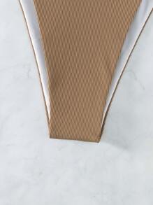 Swim Vcay Summer Beach Colorblock Rib-Knit Ring Linked Bikini Set Bathing Suit - Multicolor - View 5