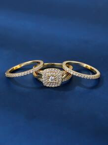 3 件時尚鋯石主環和副環套裝 - 金黃色 - 查看 2