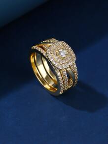 3 件時尚鋯石主環和副環套裝 - 金黃色 - 查看 4