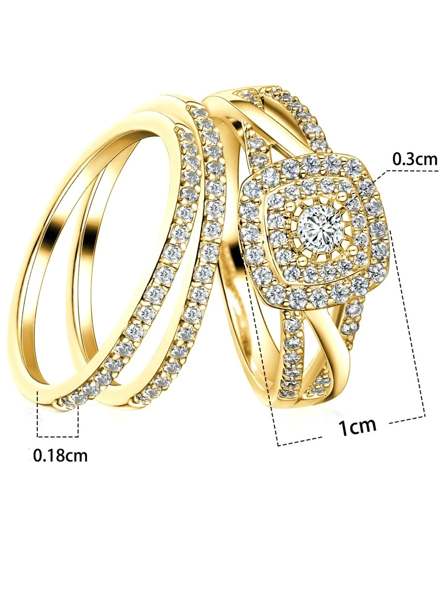 3 件時尚鋯石主環和副環套裝 - 金黃色 - 查看 1