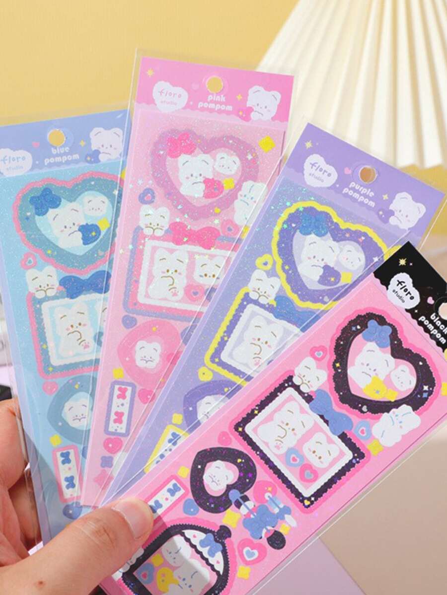 4入組卡通圖案貼紙 - 彩色 - 查看 1