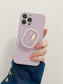 Ốp lưng điện thoại hình hoa tulip đính ngọc trai giả, tương thích với iPhone 15 Pro Max, và S23. - Màu tím - Xem 2