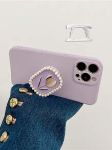 Ốp lưng điện thoại hình hoa tulip đính ngọc trai giả, tương thích với iPhone 15 Pro Max, và S23. - Màu tím - Xem 4