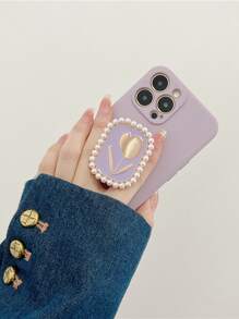 Ốp lưng điện thoại hình hoa tulip đính ngọc trai giả, tương thích với iPhone 15 Pro Max, và S23. - Màu tím - Xem 5