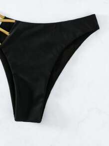 SHEIN Swim Strappy Cut-Out Halter Triangle Bikini Set,Summer Beach - Black - View 6