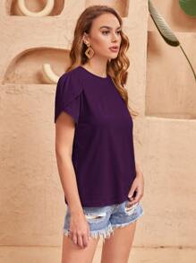 SHEIN Clasi Solid Petal Sleeve Tee