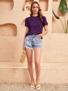 SHEIN Clasi Solid Petal Sleeve Tee