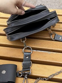 Túi Crossbody Nữ Chuỗi màu trơn Có thể điều chỉnh được không giớ tính - Xám - Xem 4