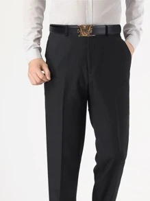 男士中國龍和字母裝飾自動扣皮帶 - 黑色 - 查看 5