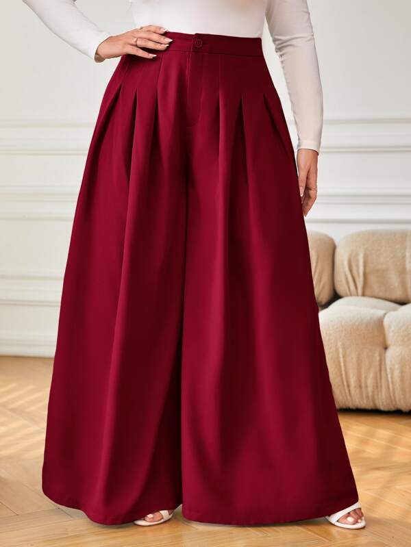 SHEIN Privé Plus pantaloni largi cu talie înaltă cu detalii pliați