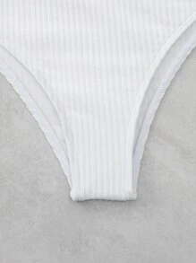 SHEIN Swim Rib Ring Linked One Shoulder Summer Beach Bikini Set - White - View 5