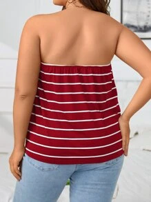 SHEIN Essnce áo nữ kích thước lớn Sọc Giải trí - Màu Đỏ Sâu - Xem 2