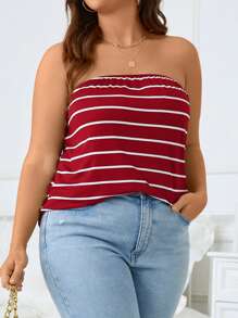 SHEIN Essnce áo nữ kích thước lớn Sọc Giải trí - Màu Đỏ Sâu - Xem 3