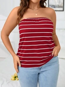 SHEIN Essnce áo nữ kích thước lớn Sọc Giải trí - Màu Đỏ Sâu - Xem 4