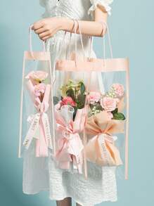 3 piezas bolsa de plástico para envolver flores, bolsa de embalaje de ramo transparente para el Día de San Valentín para fiestas - Multicolor - Ver 2