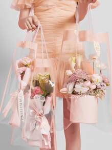 3 piezas bolsa de plástico para envolver flores, bolsa de embalaje de ramo transparente para el Día de San Valentín para fiestas - Multicolor - Ver 4