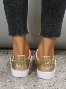 Metallic Glitter Lace-up Front Skate Shoes - Gold - View 4