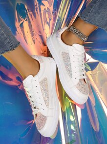 Lace-up Front Skate Shoes - White - View 1
