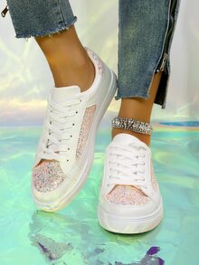 Lace-up Front Skate Shoes - White - View 4