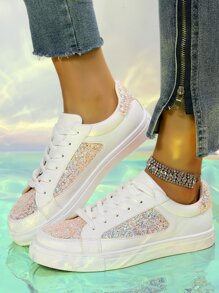 Lace-up Front Skate Shoes - White - View 7