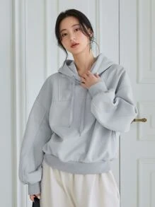 DAZY Hoodie mit Drop Shoulder Tunnelzug - Hellgrau - Übersicht 4