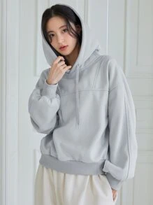 DAZY Hoodie mit Drop Shoulder Tunnelzug - Hellgrau - Übersicht 5