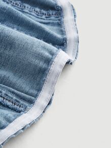 SHEIN MOD Metal Zip Back Topstitching Tube Summer Denim Tube Top, Vintage - Light Wash - View 3