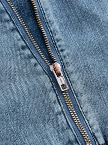 SHEIN MOD Metal Zip Back Topstitching Tube Summer Denim Tube Top, Vintage - Light Wash - View 4