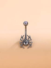 Perfect Piercing Rhinestone & Spider Decor Navel Belly Ring Stainless Steel Magnetic Septum Body Jewelry Gift For Women & Men Non-Piercing - Gun Black - View 1