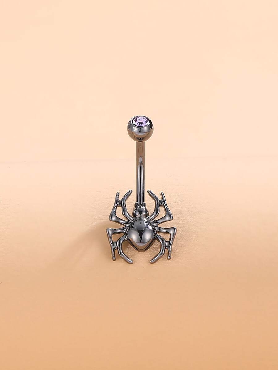 Perfect Piercing Rhinestone & Spider Decor Navel Belly Ring Stainless Steel Magnetic Septum Body Jewelry Gift For Women & Men Non-Piercing - Gun Black - View 1