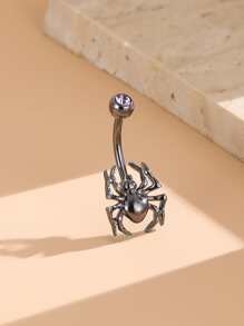 Perfect Piercing Rhinestone & Spider Decor Navel Belly Ring Stainless Steel Magnetic Septum Body Jewelry Gift For Women & Men Non-Piercing - Gun Black - View 2