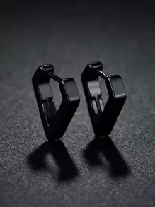 2 件男女通用不锈钢几何耳环，多色可选 - 黑色 - 查看 1