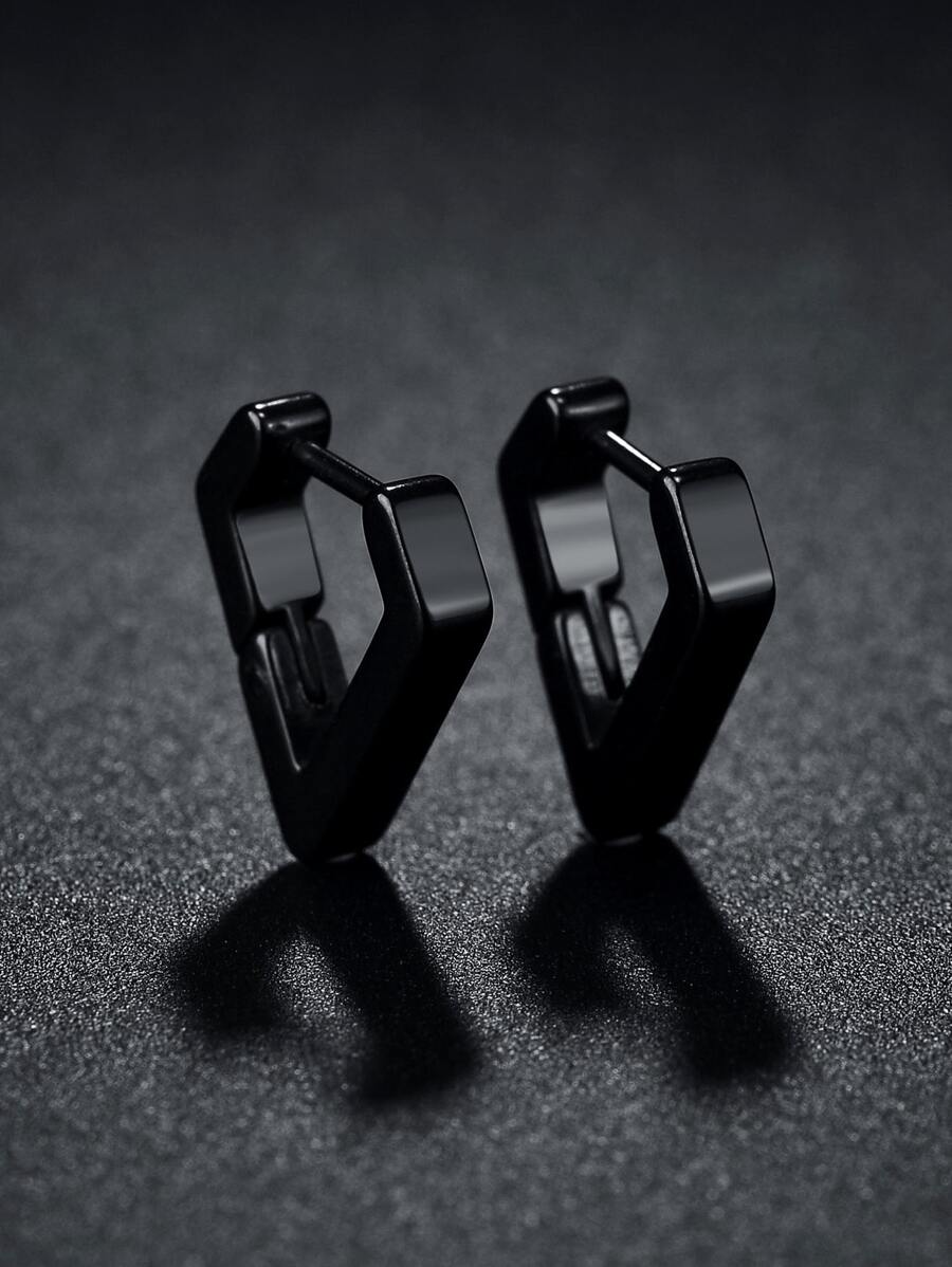 2 件男女通用不锈钢几何耳环，多色可选 - 黑色 - 查看 1