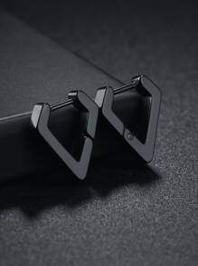 2 件男女通用不锈钢几何耳环，多色可选 - 黑色 - 查看 2