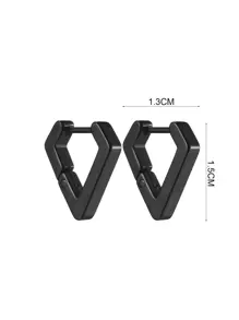 2 件男女通用不锈钢几何耳环，多色可选 - 黑色 - 查看 3