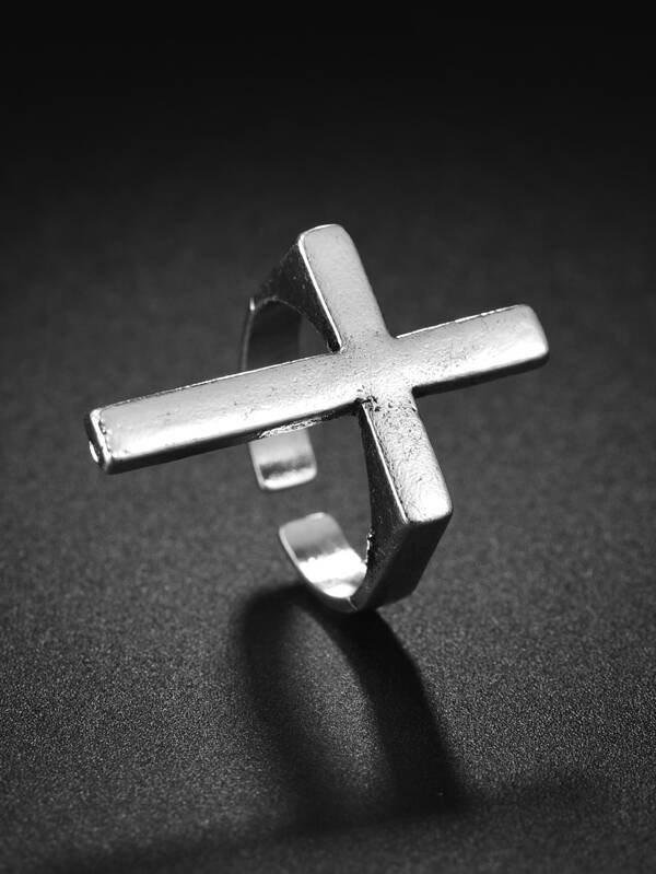 1pc Vintage Silver Cross Ring For Men, Suitable For Daily Wear