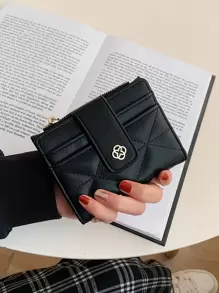 Mini Quilted Card Holder Wallet School Supplies Teacher Gifts Back To School For Women Wallet Purse Wallet Small Wallet - Black - View 2