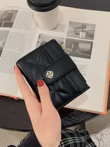 Mini Quilted Card Holder Wallet School Supplies Teacher Gifts Back To School For Women Wallet Purse Wallet Small Wallet - Black - View 3