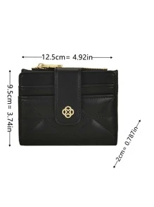 Mini Quilted Card Holder Wallet School Supplies Teacher Gifts Back To School For Women Wallet Purse Wallet Small Wallet - Black - View 4