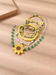 6pcs Sunflower Decor Beaded Bracelet - Multicolor - View 4