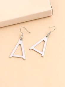 Letter Decor Drop Earrings - Silver - View 3