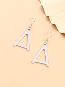 Letter Decor Drop Earrings - Silver - View 4