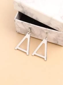 Letter Decor Drop Earrings - Silver - View 6