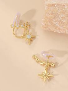 Cubic Zirconia & Star Decor Clip On Earrings - Yellow Gold - View 2
