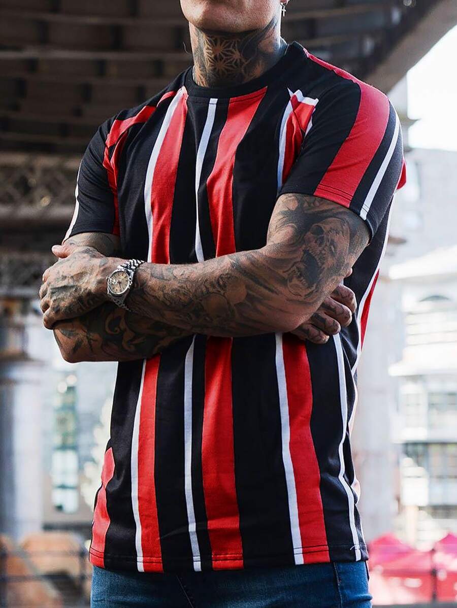 Manfinity Hombres Camiseta con estampado de rayas - Multicolor - Ver 1