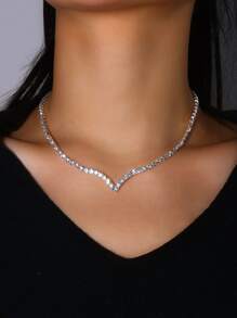 Vòng cổ trang trí rhinestone - Bạc - Xem 1