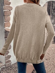 SHEIN LUNE Jersey unicolor de cuello V de hombros caídos - Albaricoque - Ver 2