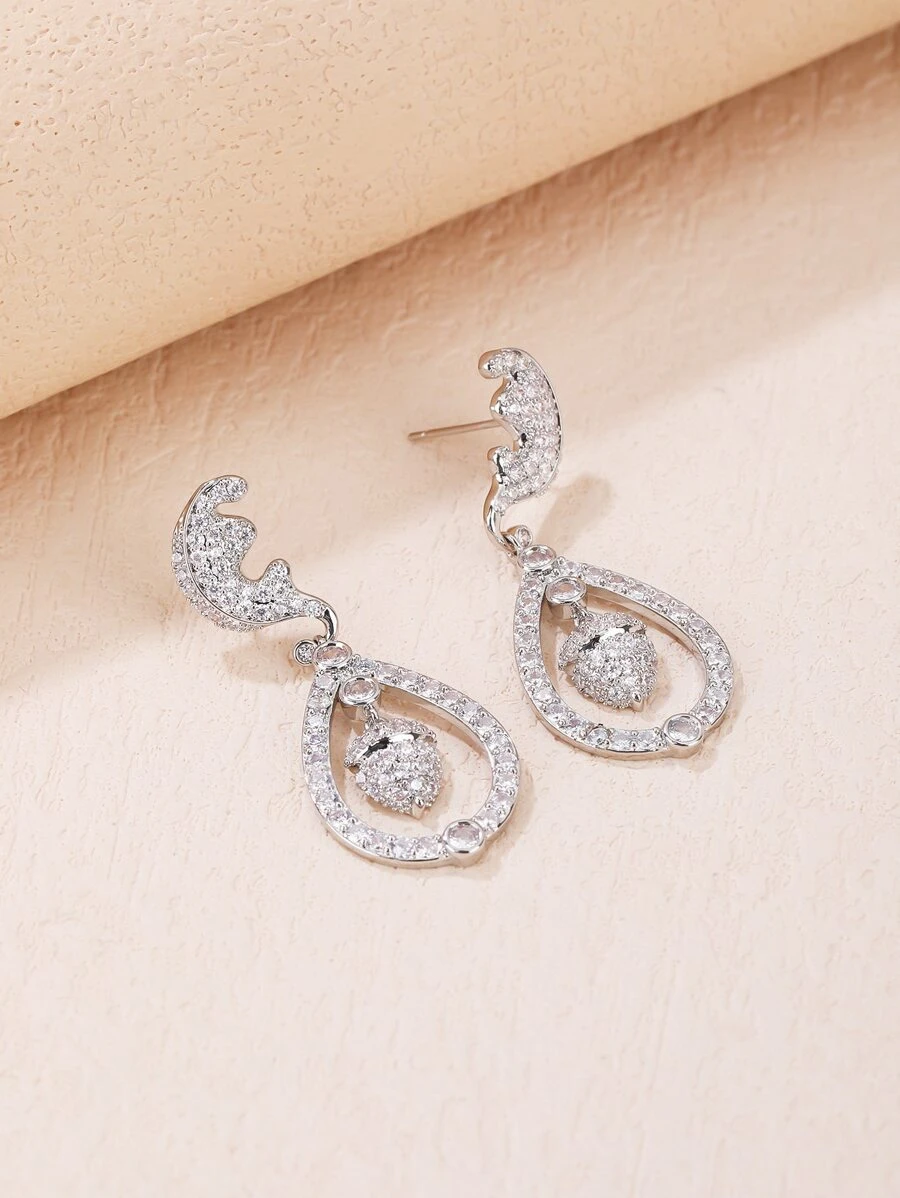 Cubic Zirconia Water Drop Earrings - Silver - View 1