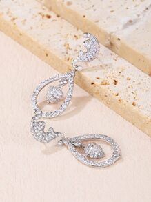 Cubic Zirconia Water Drop Earrings - Silver - View 2